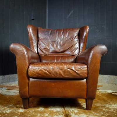 Vintage Brown Leather Wing Chair, Brown Leather Wing Chair