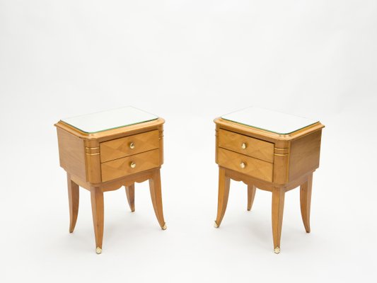 Pair of French Single Drawer Sycamore Veneer Bedside Tables Pair of French Single Drawer Sycamore Veneer Bedside Tables