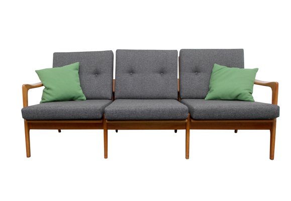 Cherry Wood Sofa With Green Cushions, Outdoor Wood Sofa With Cushions