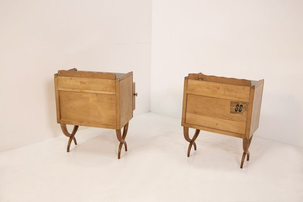 Mid Century Wood Glass And Brass Nightstands By Paolo Buffa Set Of 2 For Sale At Pamono