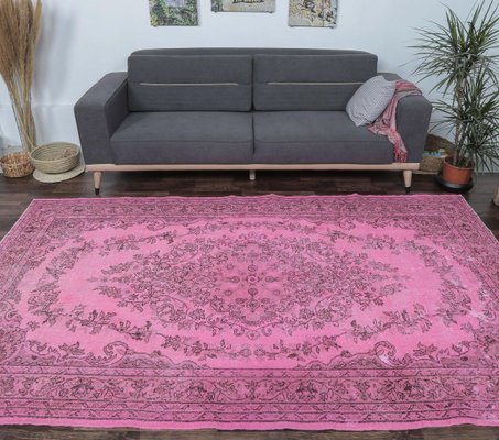 6x9 Vintage Carpet Oushak Handmade, Dusky Pink Rugs Uk