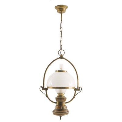 Turned Wood Ceiling Lamp, 1930s 