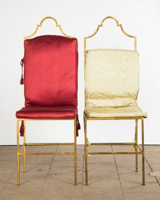 Art Deco French Gilded Bronze Boudoir Side Chairs 1930s Set of 2
