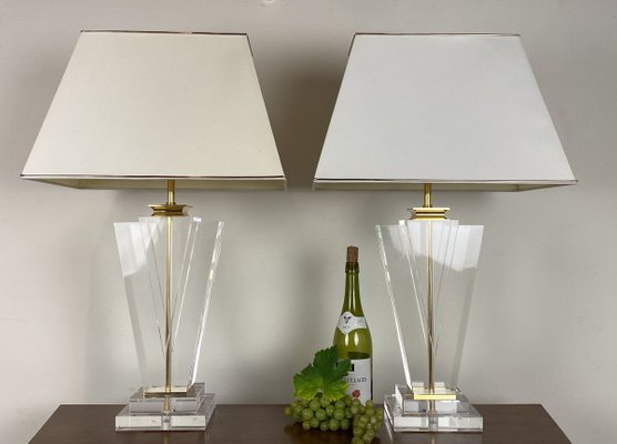 Brass Table Lamps 1970s, Crystal Orb Table Lamp Set