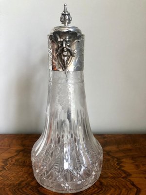 Antique Victorian Etched Glass and Silver Plated Claret Jug for