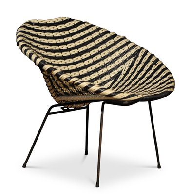 Dirk Van Sliedregt Style Black White Rattan Cocktail Chair 1950s