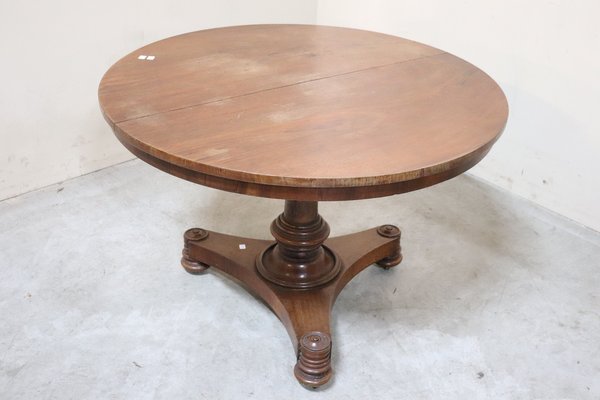 Antique Round Walnut Dining Table, Antique Round Wooden Kitchen Table