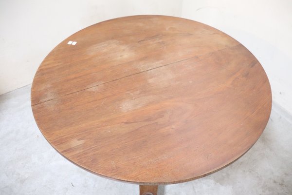 Antique Round Walnut Dining Table, Antique Round Oak Pedestal Dining Table