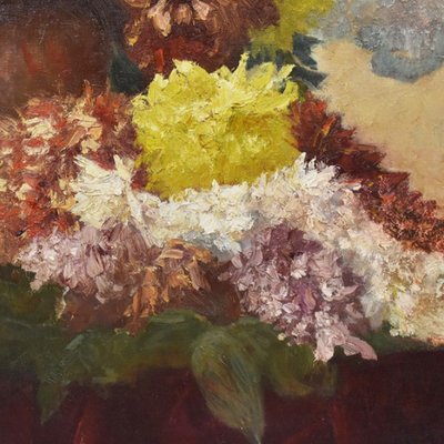 1800s oil panel LILAC stil life art flowers frame paintings