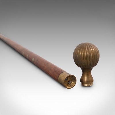 Designer Victorian ball Walking Stick Brown Wooden Brass Inlaid Cane Antique 