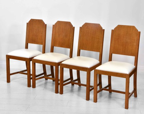 Art Deco Oak And Leather Dining Chairs, Leather Dining Chairs Set Of 4