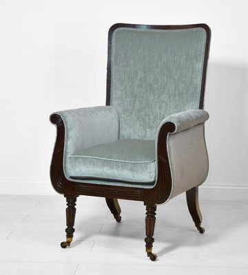 Antique Regency Mahogany Designers Guild Velvet Lyre Shaped Armchair in the Style of Gillows Manner for sale at Pamono