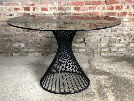 Italian Round Black Iron Dining Table, Round Black Glass Top Dining Table