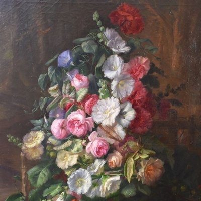 Grosses Florales Gemalde Pfingstrosen Rosen Ol Auf Leinwand 19 Jahrhundert Bei Pamono Kaufen