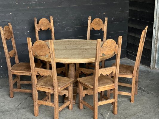 Antique Bleached Oak Farmhouse Dining, Farmhouse Dining Chairs