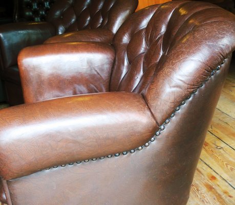 Dark Brown Leather Club Chair 1920s, Used Leather Club Chair