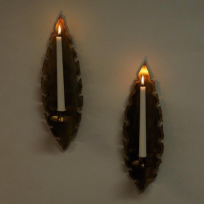 1960s Danish pair of Brass brutalist wall candle holders by Svend Aage Holm-S\u00f8rensen