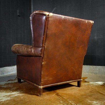 Vintage Brown Leather Chair With, Antique Leather Chair And Ottoman