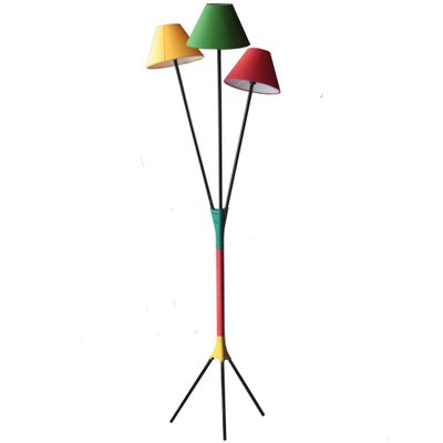 Mid-Century Italian Red, Yellow, Green, Black, Metal & Synthetic Fiber Floor  Lamp, 1950 for sale at Pamono