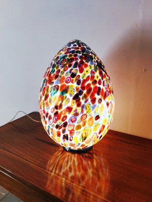 Vintage Murrine Murano Glass Table Lamp, Glass Mosaic Egg Shaped Table Lamp