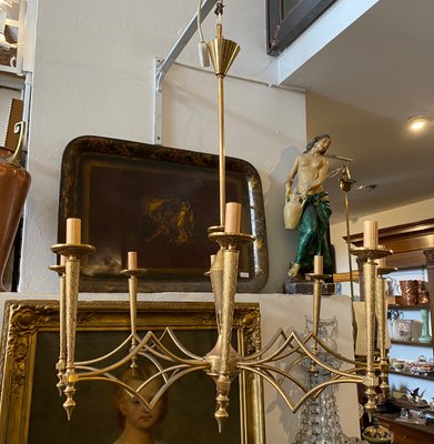 Large Mid Century Modern Brass Chandelier from FILC Milano 1950sd