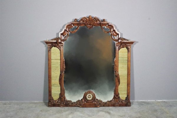Wood Mirror with Clock, 1960s for sale at Pamono