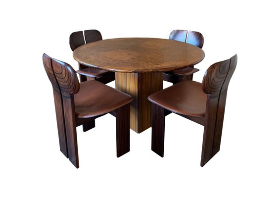Walnut And Leather Africa Dining Table Chairs Set By Tobia Afra Scarpa For Maxalto 1976 Of 5 At Pamono Leather Africa Dining Table Chairs, Round Table And Chairs Set