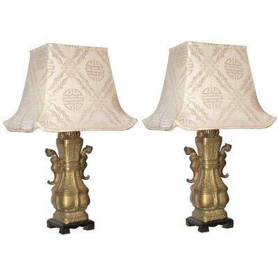 Chinese Bronze Urn Table Lamps With, Oriental Brass Table Lamps
