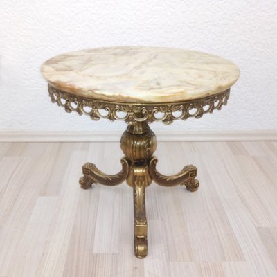 Gilt Metal And Marble Top Side Table, Vintage Round Marble Top Side Table