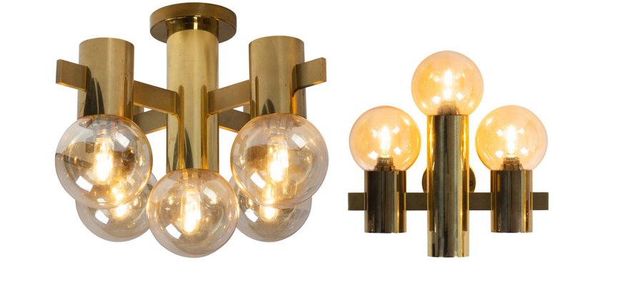 Brass Wall And Ceiling Lights By Hans Agne Jakobsson For Teka Set Of 2 At Pamono - Wall Ceiling Lights Set