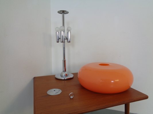 Lot De 5 Boutons Carrés Vintage Années 70 - 17x17mm Plastique Orange Et Chromé - Pour Artisanat Et Vêtements
