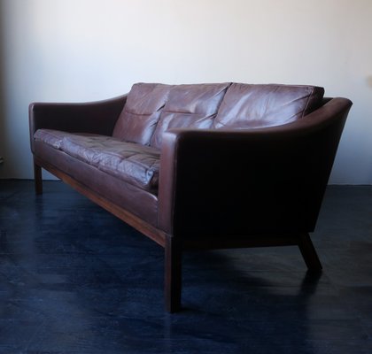 Danish Leather Rosewood Sofa With, Down Filled Leather Sofa