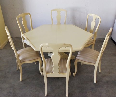 Hexagonal Extendable Dining Table Chairs Set By Willy Rizzo For Mario Sabot 1970s Set Of 8 For Sale At Pamono