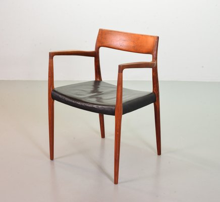 Danish Solid Teak Black Leather 57 Desk Chair by Niels Otto