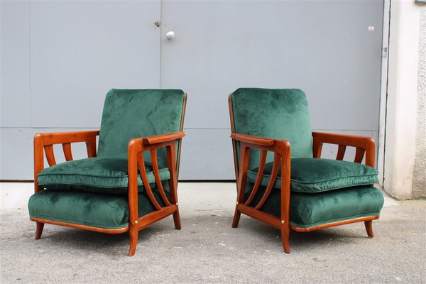 Sedie in velluto verde e ottone, Italia, anni '50, set di 2 in vendita su  Pamono