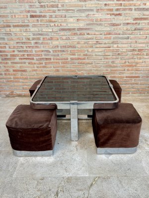 Square Smoked Glass Steel Coffee or Side Table with Nesting