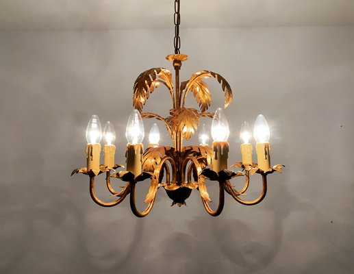 Leaf fountain Ceiling hanging Lamp Brass chandelier Vintage Hollywood Regency 