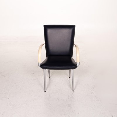 Blue Cream Leather Dining Chair By Rolf, Navy Blue Dining Chairs With Chrome Legs Singapore