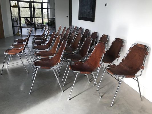 Vintage Leather Les Arcs Ski Resort Dining Chairs By Charlotte Perriand 1960s Set Of 24 For Sale At Pamono
