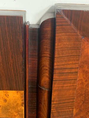 Art Deco Rosewood & Walnut Bed Frame with Carved Headboard