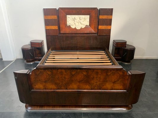Art Deco Rosewood Walnut Bed Frame, Carved Bed Frame