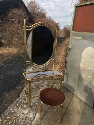 Vintage Brass Dressing Table & Stool, 1950s, Set of 2 for sale at Pamono