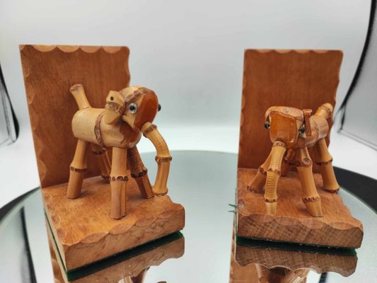 Art Deco Buchsttzen aus Holz & Bambus in Elefanten-Optik, 1920er, 2er Set  bei Pamono kaufen