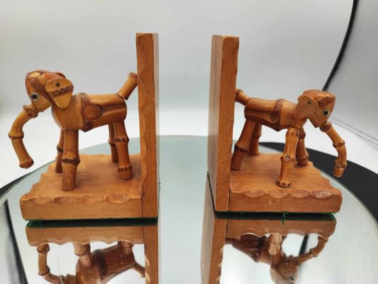 Art Deco Buchsttzen aus Holz & Bambus in Elefanten-Optik, 1920er, 2er Set  bei Pamono kaufen