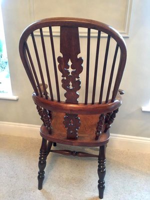 Large Victorian Antique Hoop Back Broad, Antique Oak Chairs With Arms