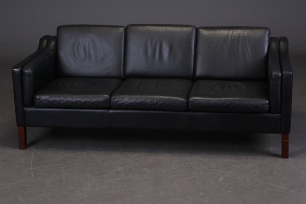 Black Leather 3 Seater Sofa 1980s, Black Leather 3 Seater Sofa