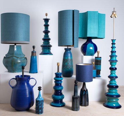 Table Lamps From Holmegaard With New, Blue Table Lamp Shades Only