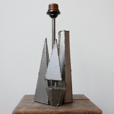 Vintage Brutalist Belgian Geometric, Geometric Metal Table Lamp