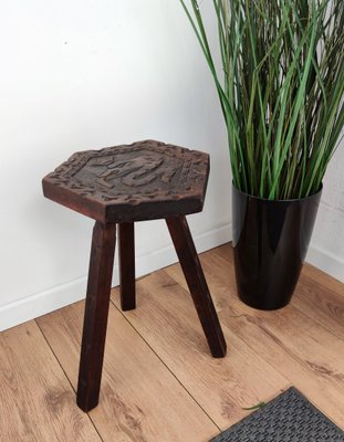 Ancien Tabouret Trépied Pêcheur En Bois Et Cuir – Rustique Et Authentique