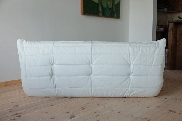 Set of White Leather Togo 2- and 3-Seat Sofa by Michel Ducaroy for